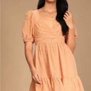 Lulu's Peach Puff Sleeve Midi Dress (310)